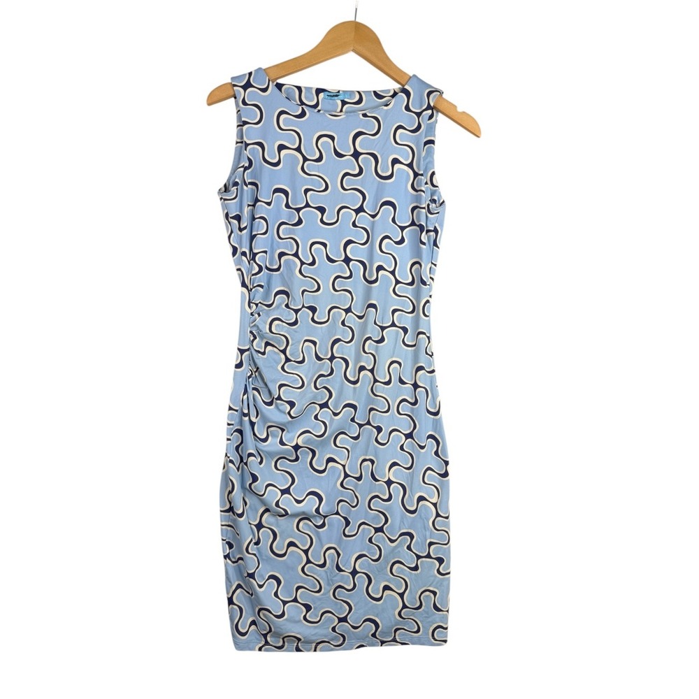 J. McLaughlin Womens Light Blue Abstract-Print 3/4 Sleeve Dress Size Small
